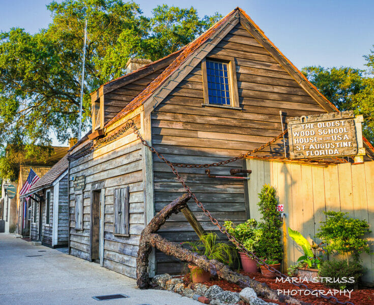a photo of the oldest wooden schoolhouse in the United State