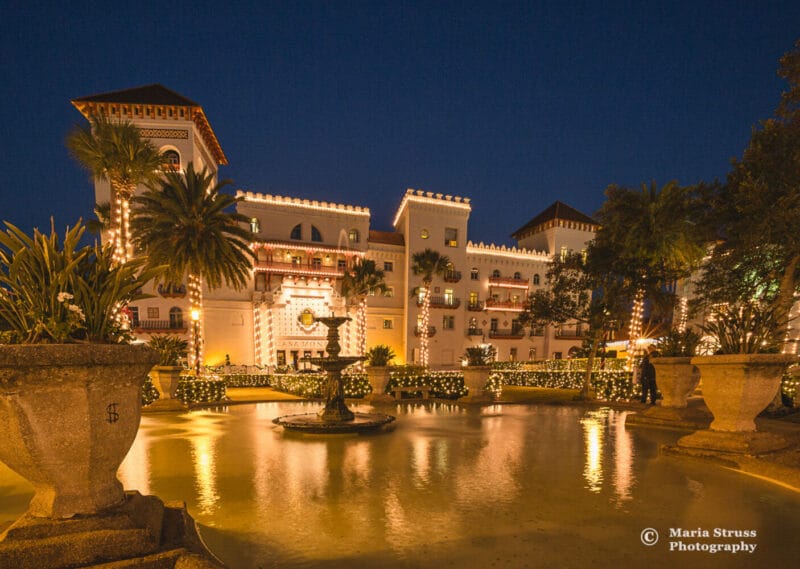 a photo of the Casa Monica Hotel during St. Augustine's annual Nights of Light Festival.
